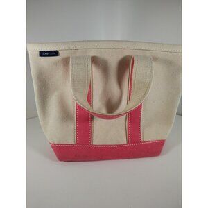 Lands' End Small Canvas Double Handle Full Zip Top Tote Bag White Pink